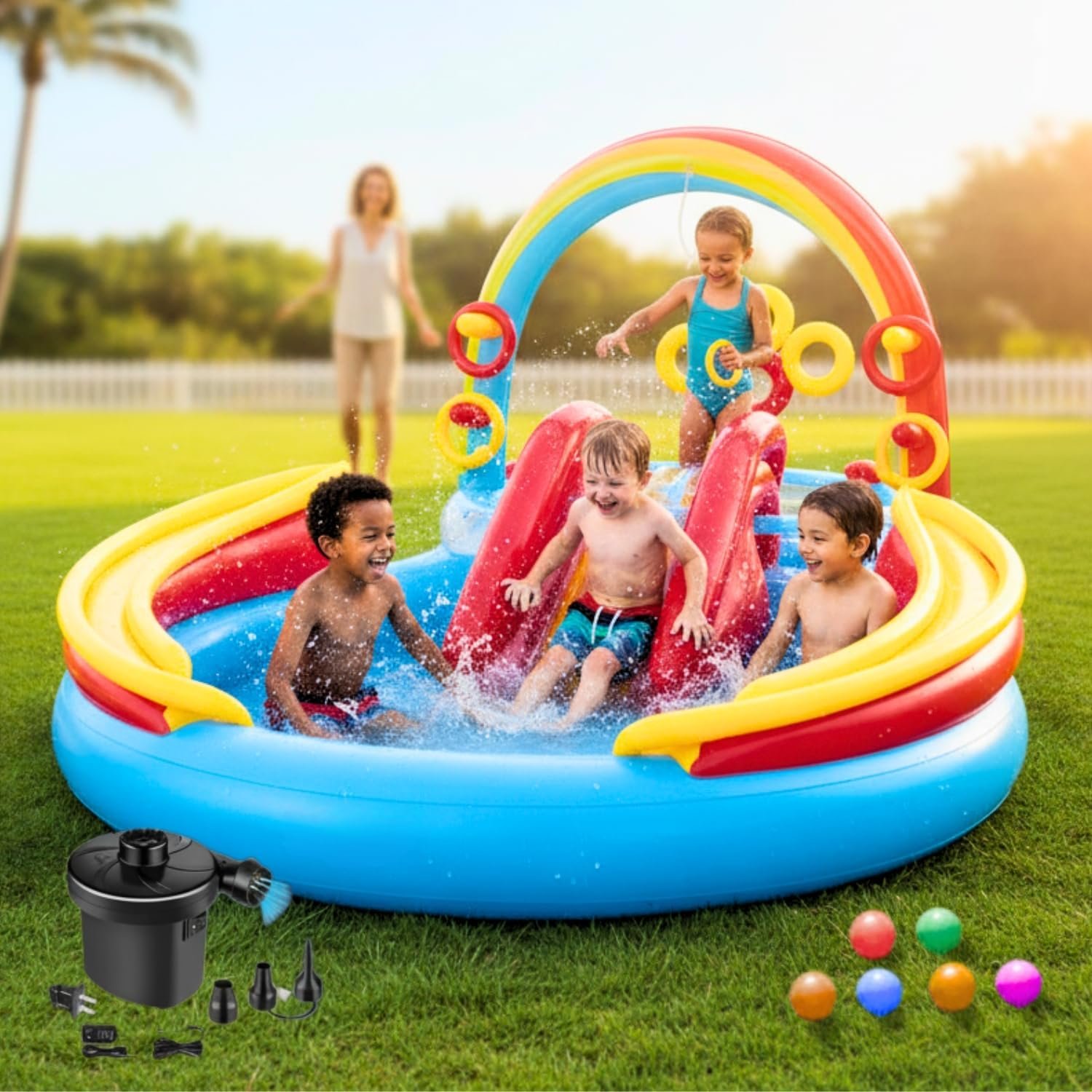 71G4ZcETesL._SL1500_ lnflatable Rainbow Ring waterslide & Sprayer Fountain waterpark - Image 1